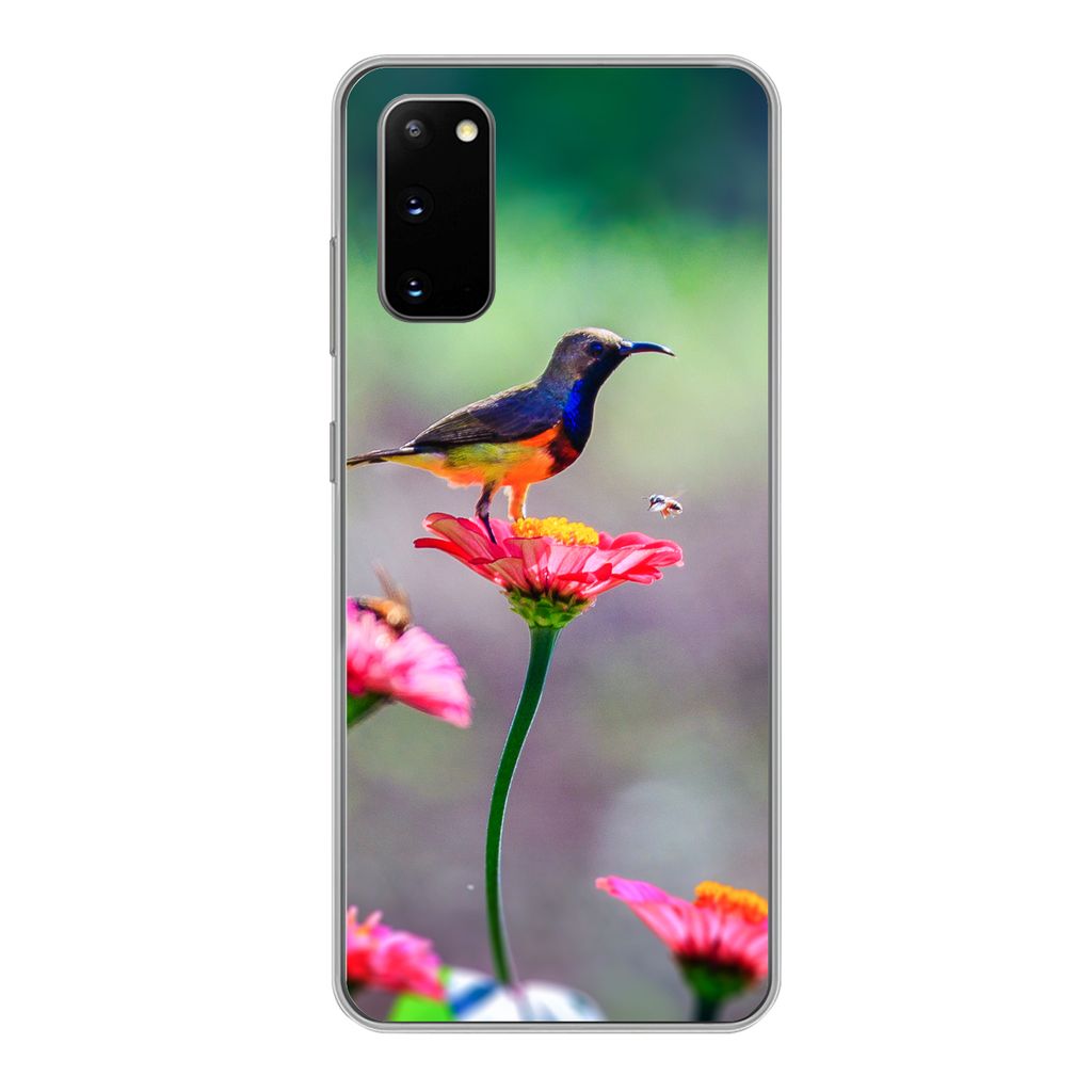 MuchoWow Handyhülle Schutzhülle Hülle für Samsung Galaxy S20 Nahaufnahme eines Kolibris auf rosa Blüten Silikon Softcase Handy Hülle - Bild