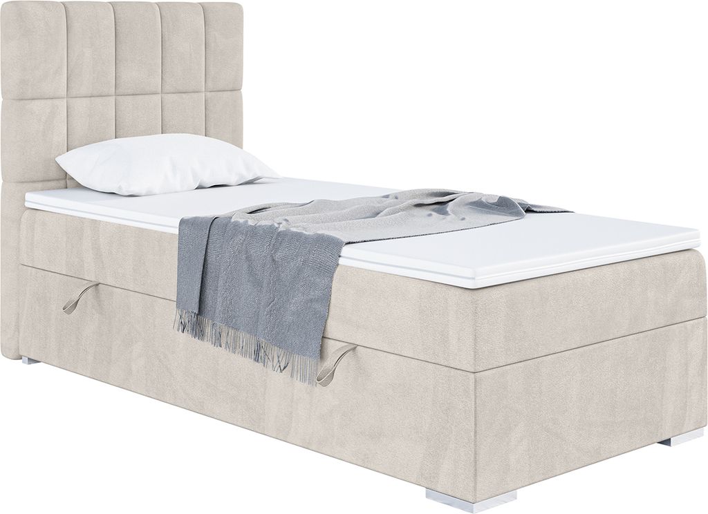 MEBLINI Boxspringbett mit Bettkasten - Gepolstert Einzelbett mit Matratze und Topper - Polsterbett mit Stauraum - Bett mit Kopfteil - Stauraumbett ...