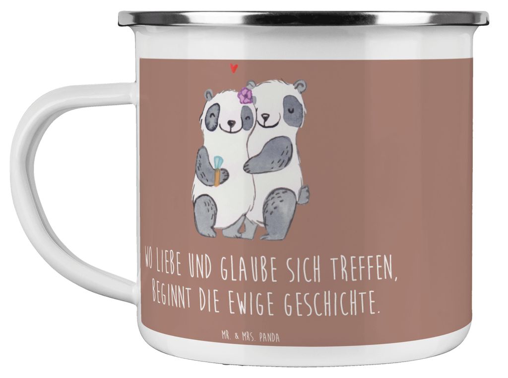 Mr. & Mrs. Panda Pott Kirchliche Trauung Liebe Glaube - Braun Pastell - Geschenk, Teetasse, emaillebecher, Heirat, gemeinsame Zukunft, Heiraten, Eh...