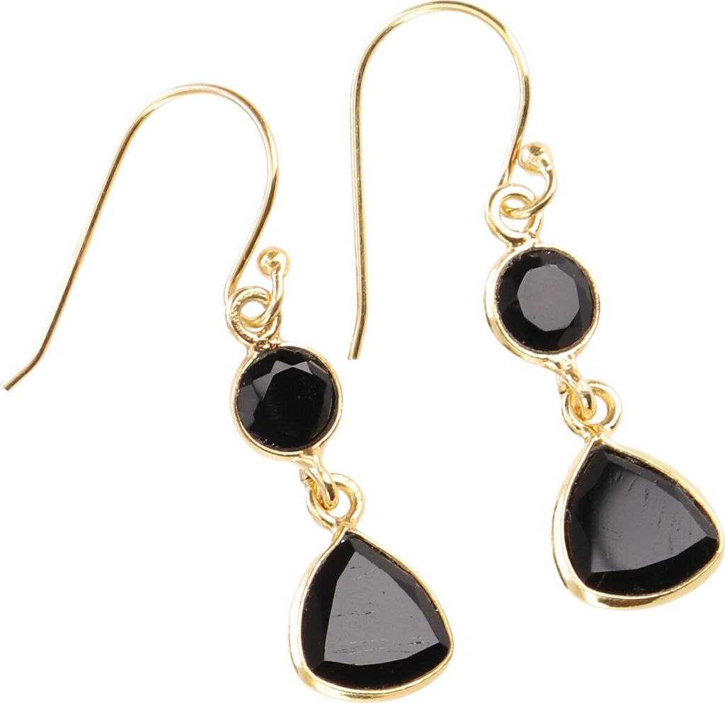 Vergoldete Boho Ohrringe aus Sterlingsilber, Edle Ohrringe - Onyx, Schwarz, 2,5*1,3*0,6 cm, Silberohrringe