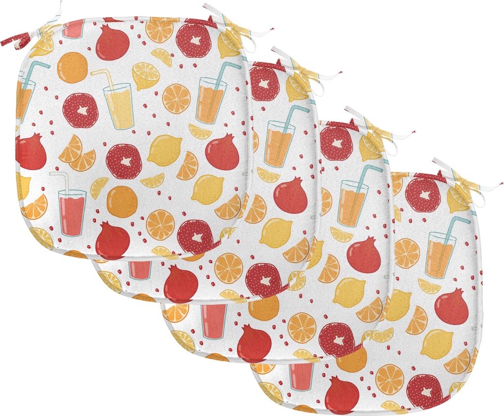 ABAKUHAUS Modern Polster für Esszimmerstühle, Obst Saft Zitrone, Dekoratives wasserfestes Kissen mit Riemen für Küchensitze, 40 cm x 40 cm-4er ...
