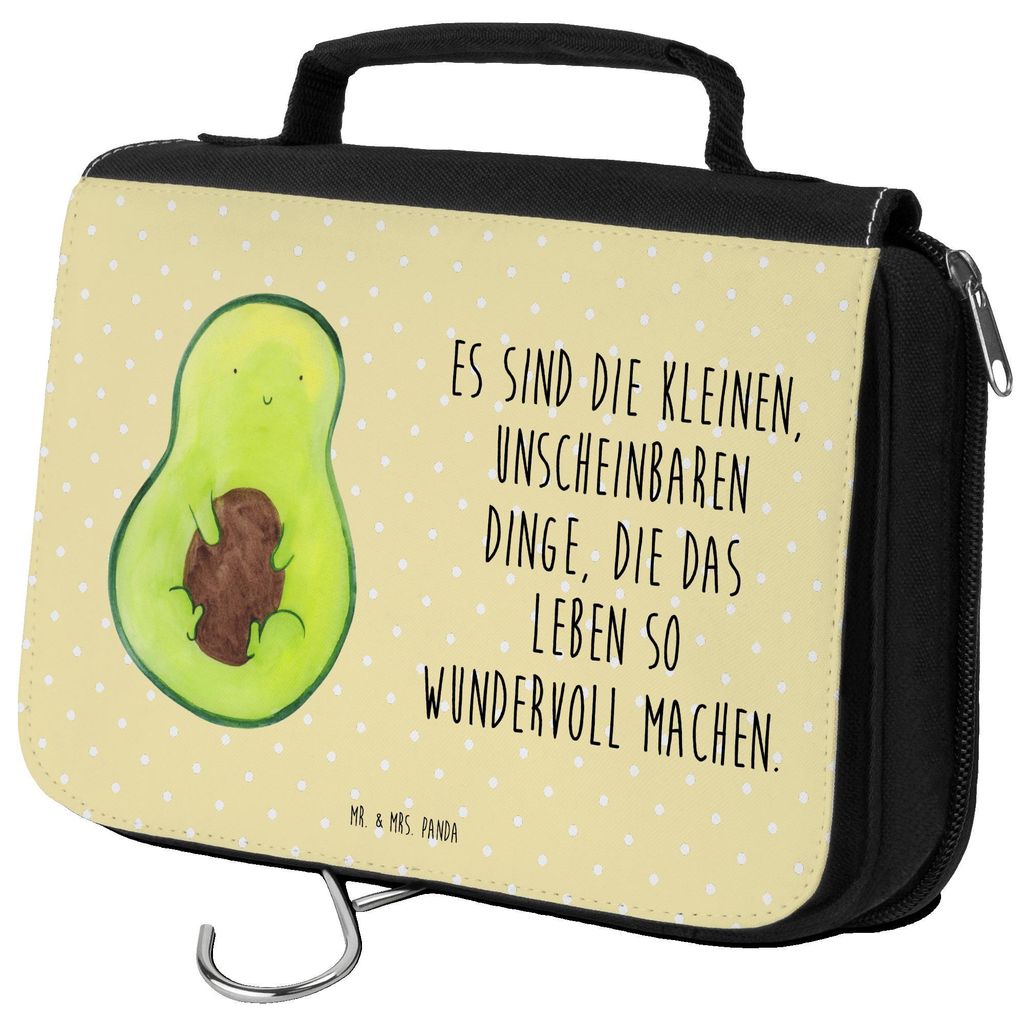 Mr. & Mrs. Panda Kulturbeutel Avocado Kern - Gelb Pastell - Geschenk, Spruch Leben, Waschtasche, kosmetiktäschchen, beauty case, Baby, Waschbeutel...