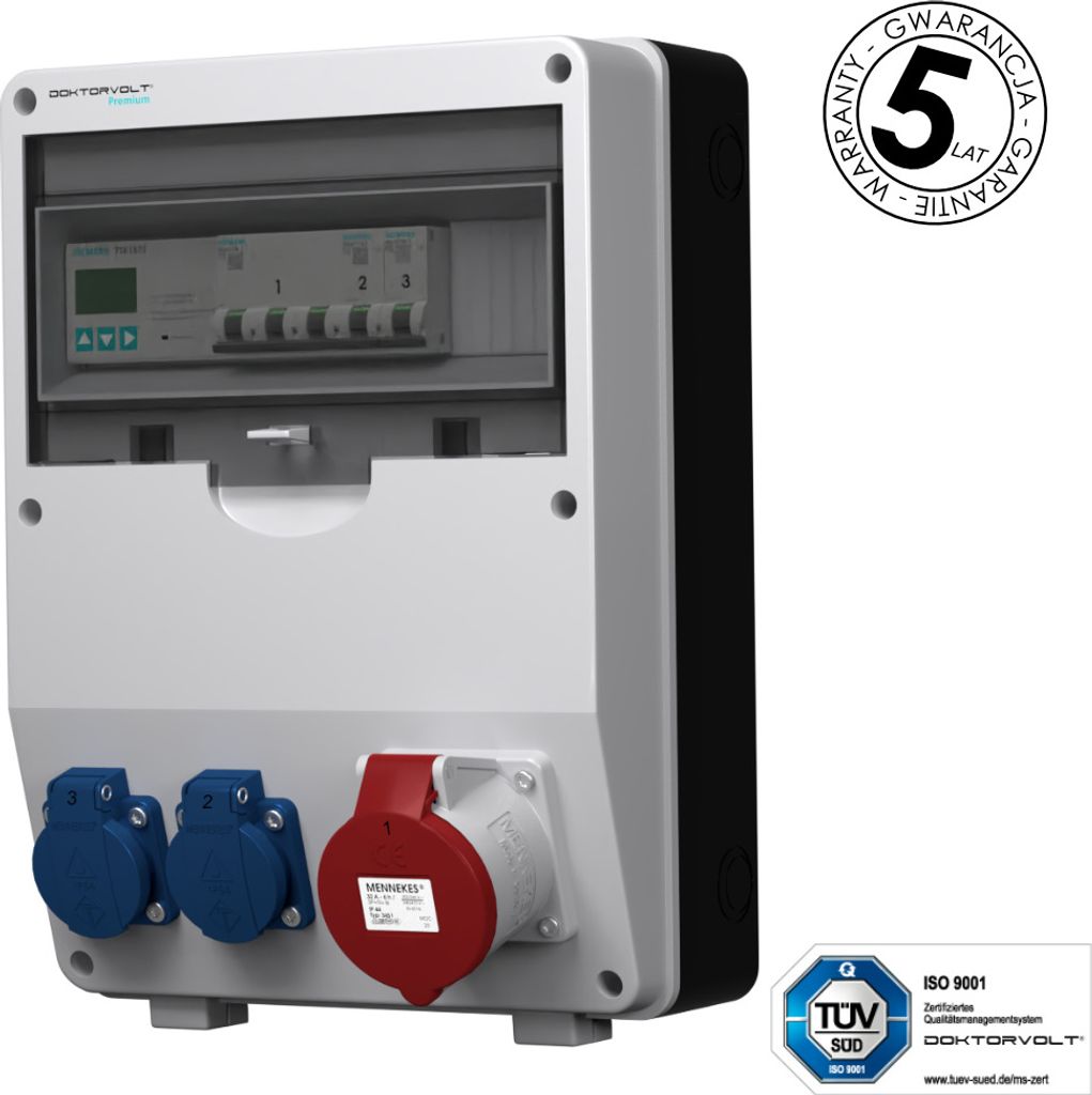 Stromverteiler pTD-S 32A 2x230V 3P Zähler mit SIEMENS und MENNEKES Doktorvolt 4791