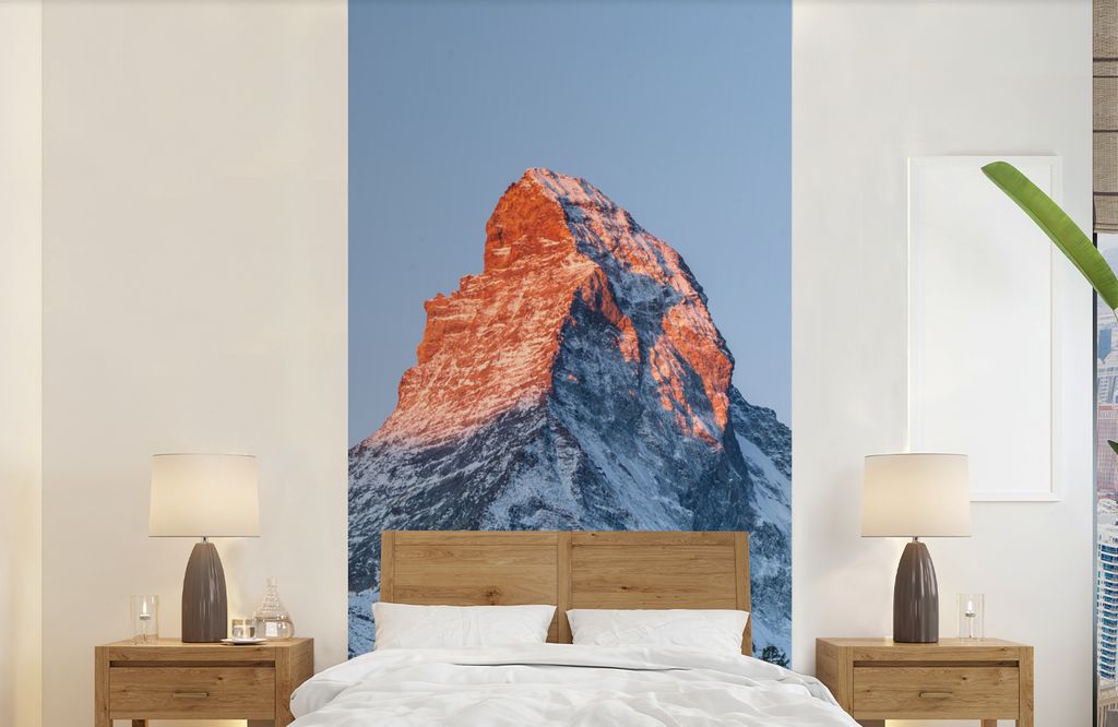 MuchoWow Fototapete für Wohnzimmer oder Schlafzimmer Wandtapete Vinyl Motivtapete Das Matterhorn in der Schweiz bei Sonnenaufgang - 120x240 cm -...
