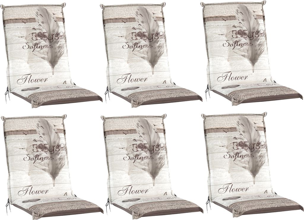 Gartenstuhlauflagen - Beige - Mittellehner - mit Stehsaum - 6er Set