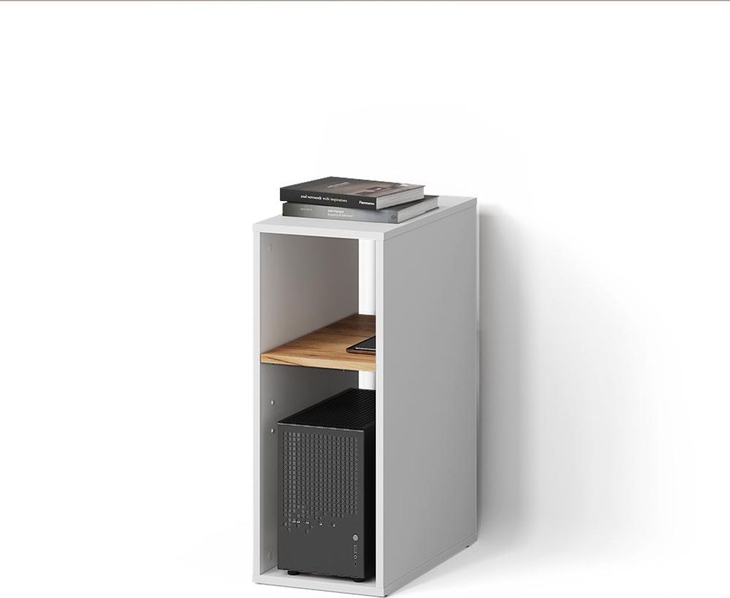 PC-Schrank Livinity Lorena Weiß/Goldkraft Eiche 28.5 x 72 cm mit 2 Fächern, Model 57384