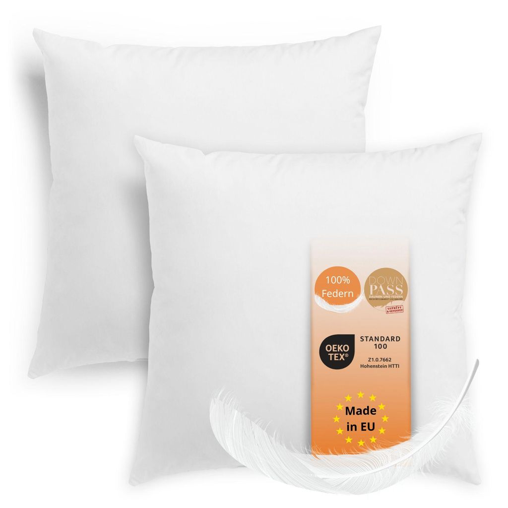 Federkissen 40 x 40 cm, 2er Set, Inlett, Füllung 100% Federn, Downpass, sleepling
