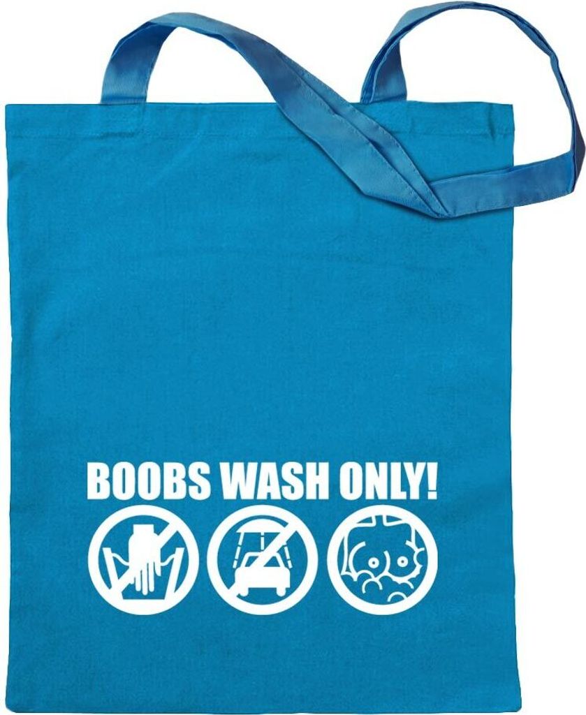 Kiwistar - Baumwolltasche - hellblau - Boobs Wash Only! - Tragetasche Stoffbeutel Umhängetasche langer Henkel