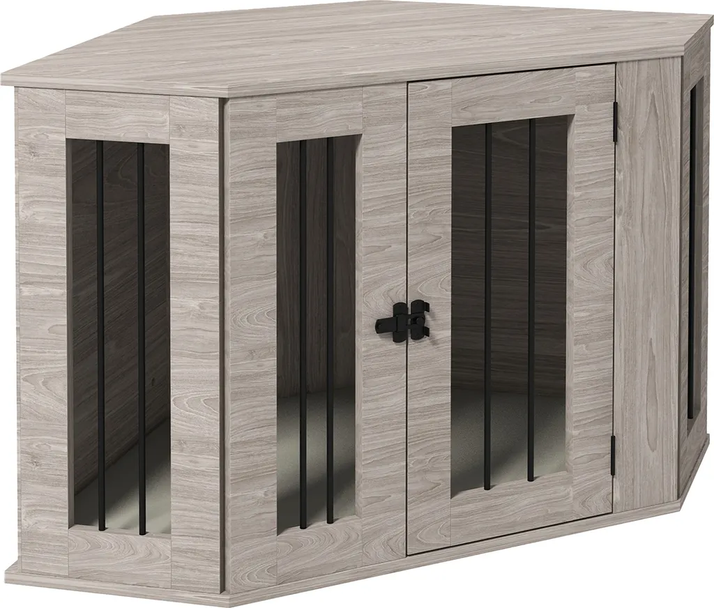 Cage pour chien PawHut niche angulaire en bois avec coussin - 104 cm