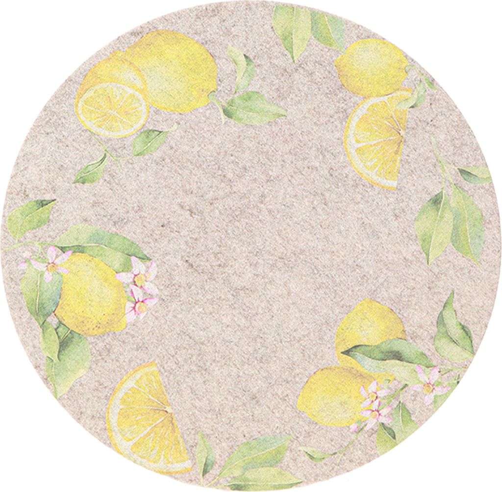 Runde Filz Platzdeckchen Grau Zitronen Sommer 31cm 2er Set, 2 Stück