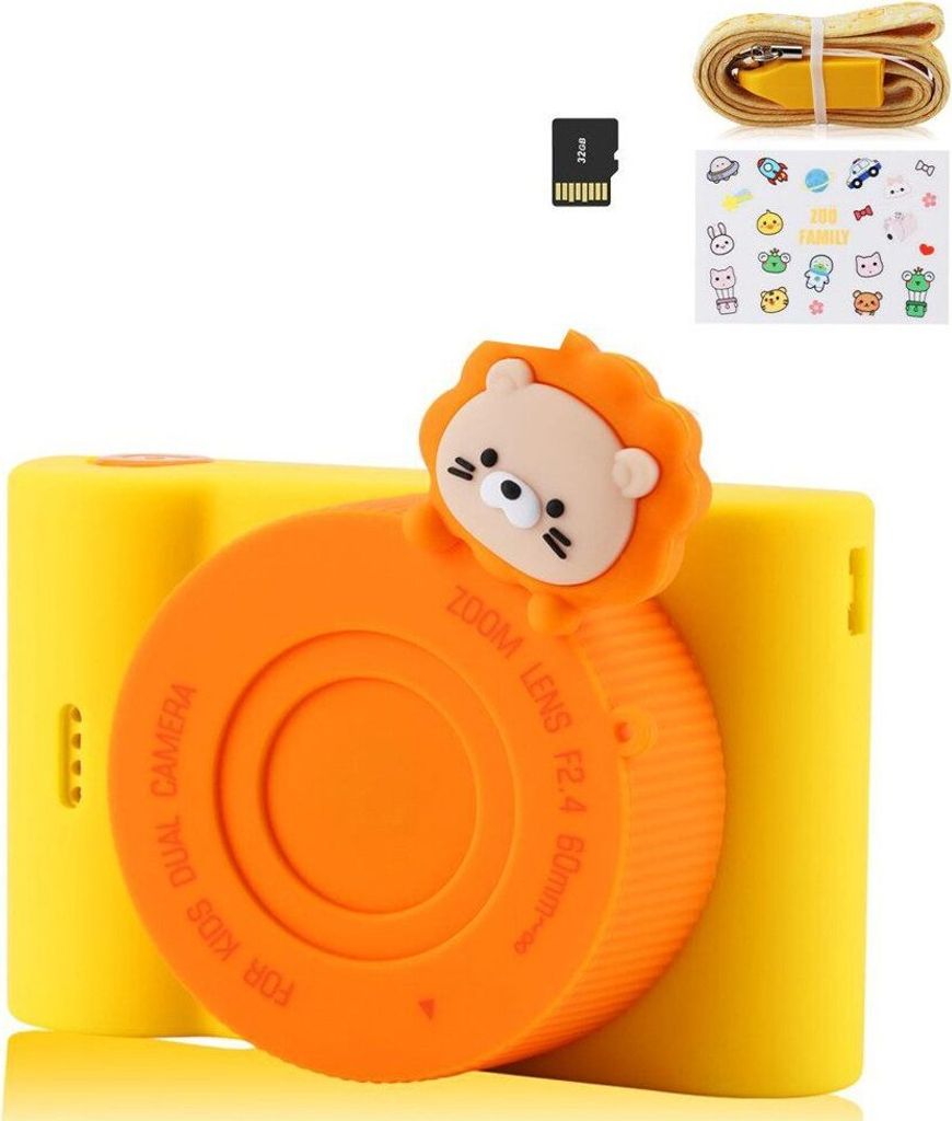 ZELURXX 32GB Kinderkamera, Touchscreen, Digitalkameras, 3 Zoll, mit Front- und Hecklinse, Geschenk für 4-12 Jahre alte Kinder, Gelb