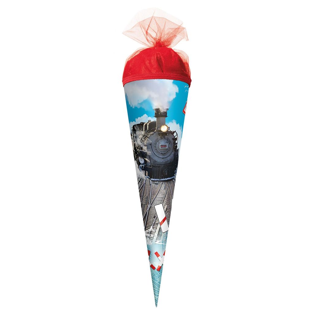 ROTH Geschenk-Schultüte klein Lokomotive 35 cm rund Tüllverschluss Zuckertüte Schulanfang