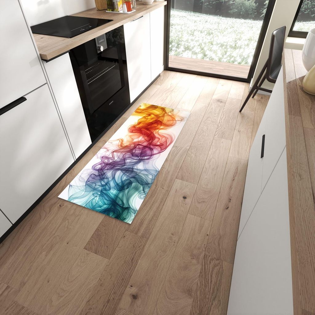 Küchenteppich 60x150cm rutschfest & abwischbar PVC Läufer - Bunte Wirbel