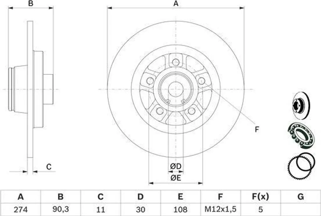 Disque de Frein Anti-Bruit Bosch 0 986 479 015 pour Citan et Kangoo