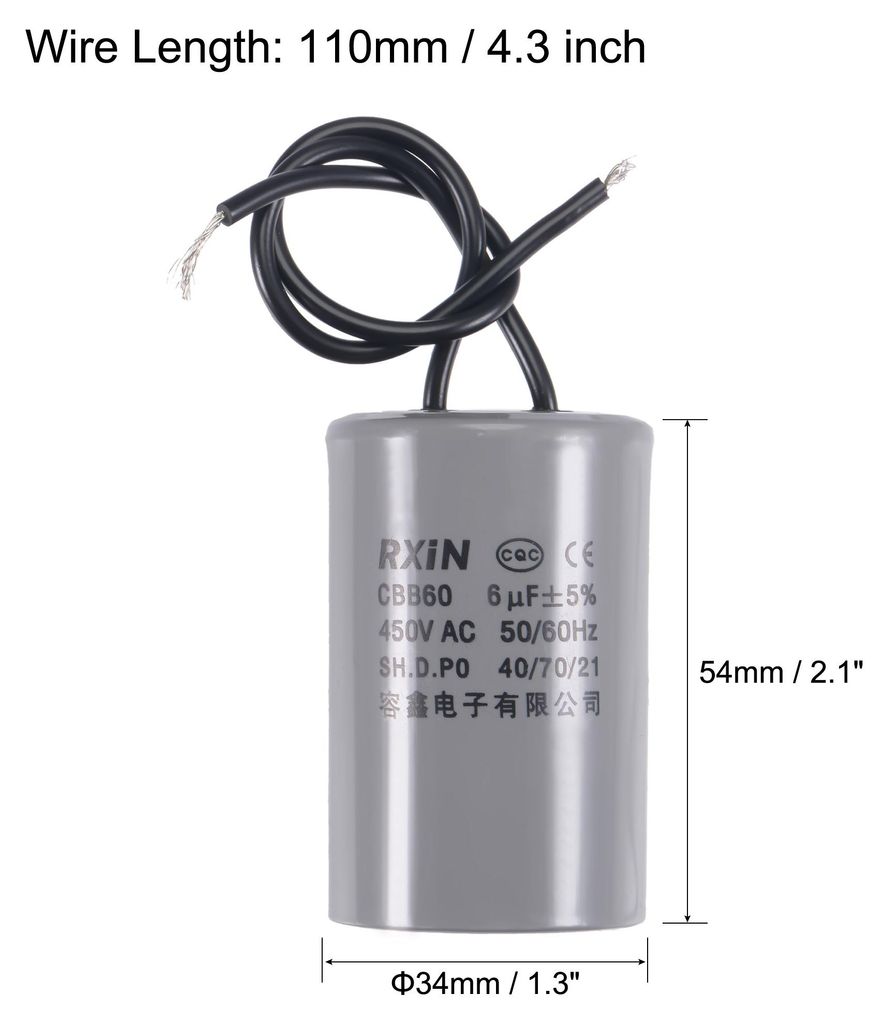 CBB60 Lauf Kondensator mit Terminal M8 Studin Fš¹r Luftkompressor Wasserpumpenmotor Polypropylenfilm Braun Blau Metallisiert 6uF 450V 2 Dr?hte Zy...
