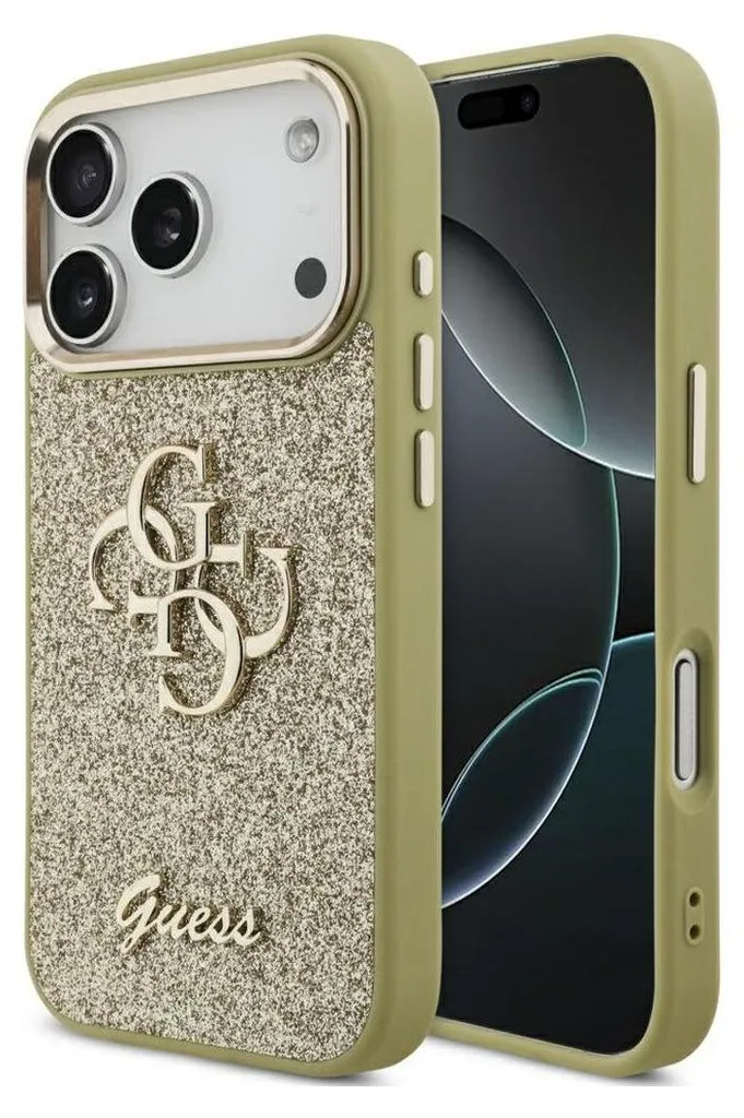 Custodia Guess iPhone 17 Pro Oro - Fixed Glitter Big 4G Metal Frame