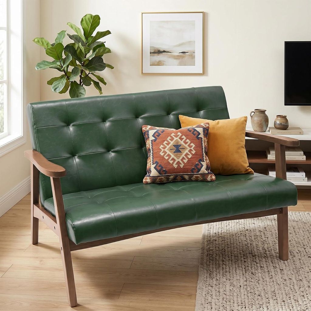 2-Sitzer skandinavisches Sofa aus Kunstleder, mit Produktbild 