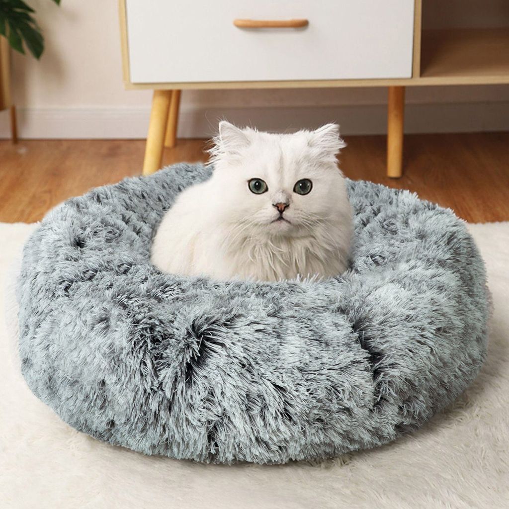 Freetoo Hundebett Plüsch-Katzenbett Rundes Kunstfell Weiches, Tierbett Tierbetten, Katzenbett waschbar Flauschiges Hundebett 60 cm Katzenschlafpla...