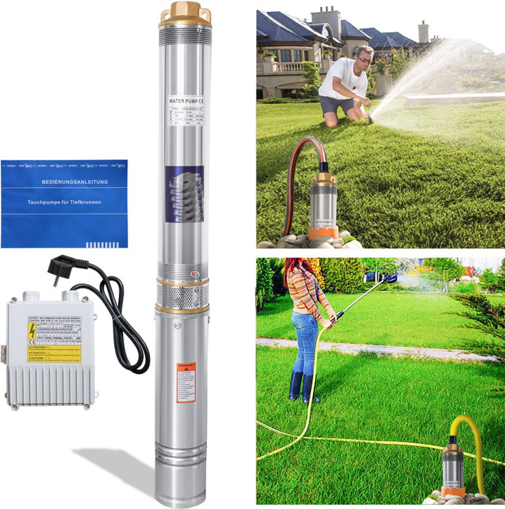 Jopassy Tiefbrunnenpumpe 4" Brunnenpumpe Tauchpumpe Wasserpumpe Gartenpumpe Edelstahl 20 Meter 1100 W 4000L/h