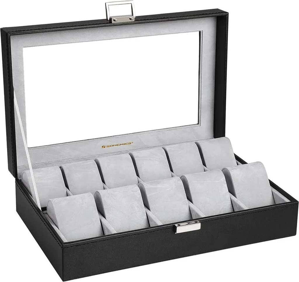 Coffret montres 11 slots intérieur velours doux et couvercle en verre