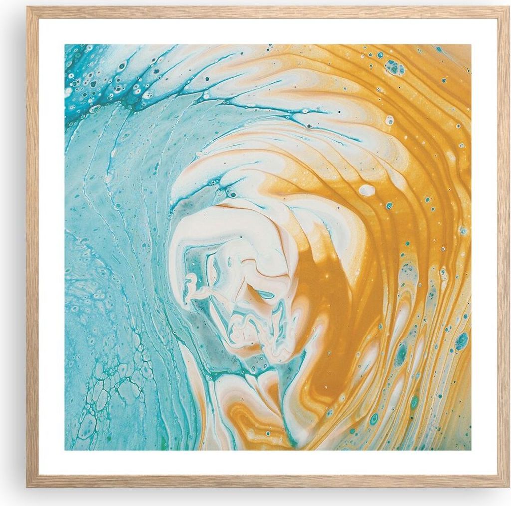 Gerahmtes Poster - Rahmen in heller Eiche - Abstraktion verschüttet Farben - 60x60 cm - Wand Bild - Wanddeko - Wandbilder - Kunstposter - Wandpost...