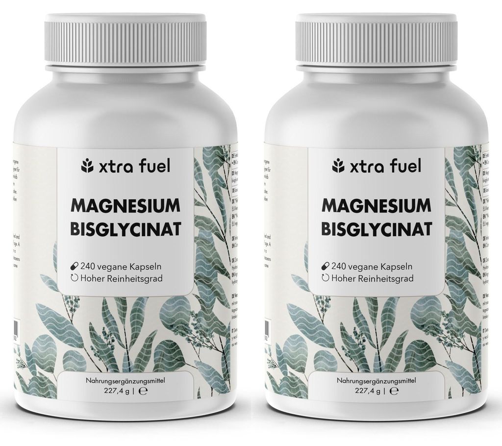 Magnesium Bisglycinat - Chelat-Formel mit 315 mg elementarem Magnesium – 2x Dosen (480x Bisglycinat Kapseln)