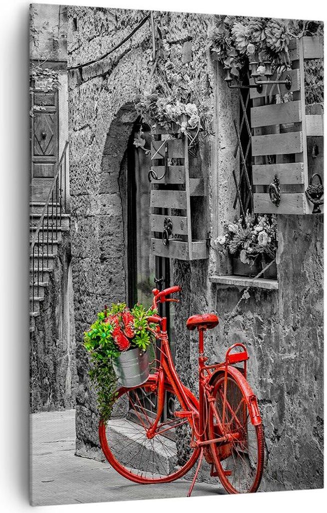 Bild auf Leinwand - Leinwandbild - Einteilig - Rot Fahrrad Allee - 80x120cm - Wand Bild - Wanddeko - Wandbilder - Leinwanddruck - Wanddekoration - ...