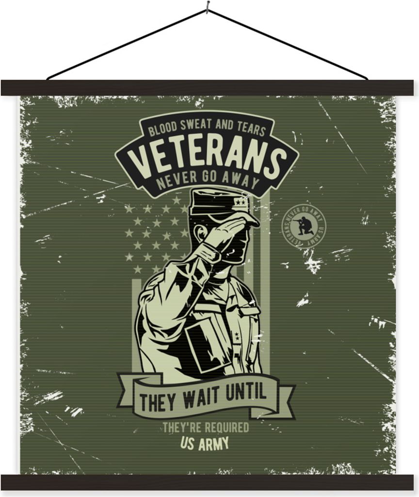 MuchoWow Textilposter Vintage - Armee - Fahne 90x90 cm mit schwarzem Rahmen - Magnetisches