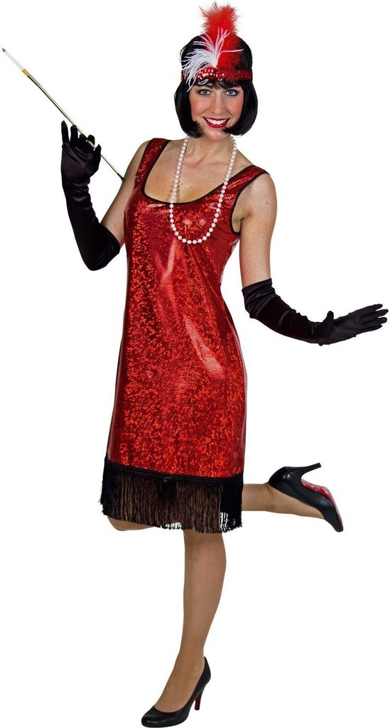 Glamour Glitzer Charleston Kostüm rot