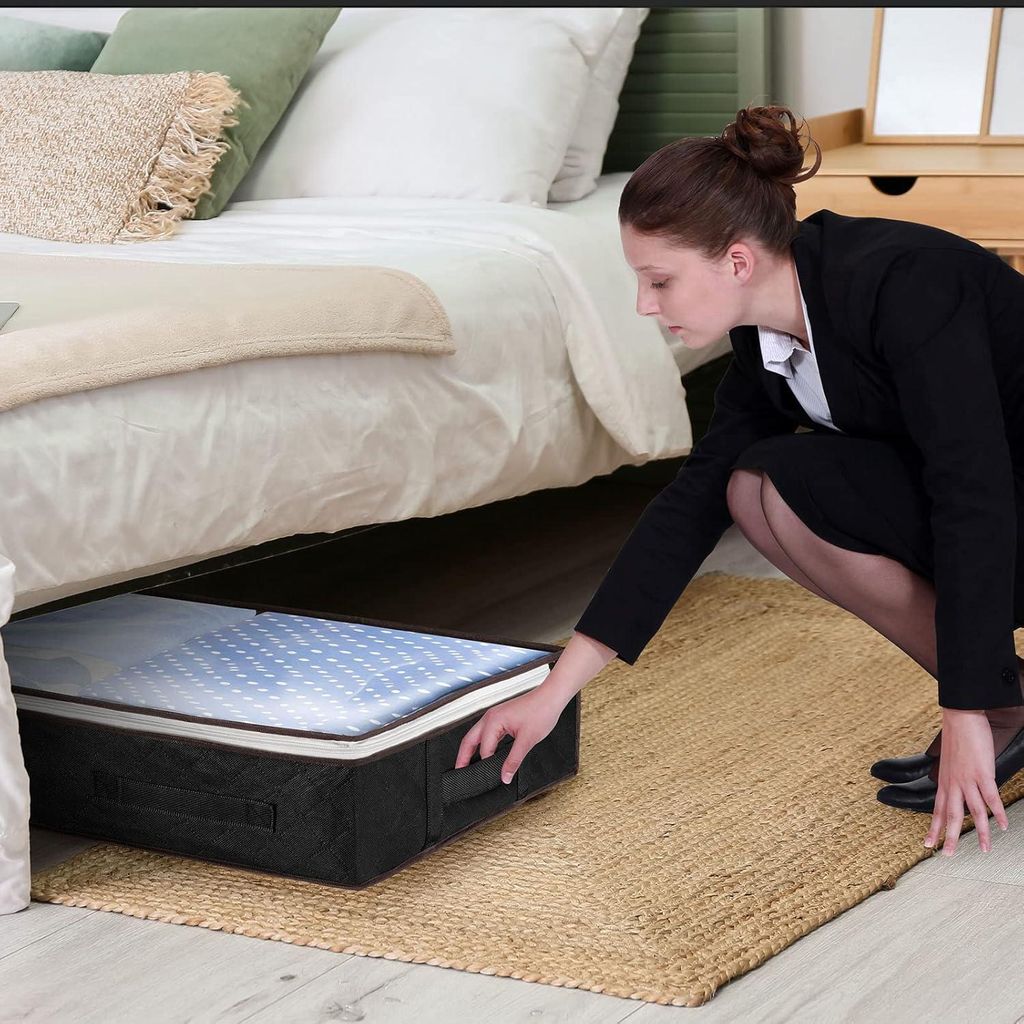 4 Stück Unterbett Aufbewahrungsbox mit Deckel - Große Aufbewahrungsboxen unter dem Bett - Aufbewahrungsboxen - Container - Reißverschlussbehält...