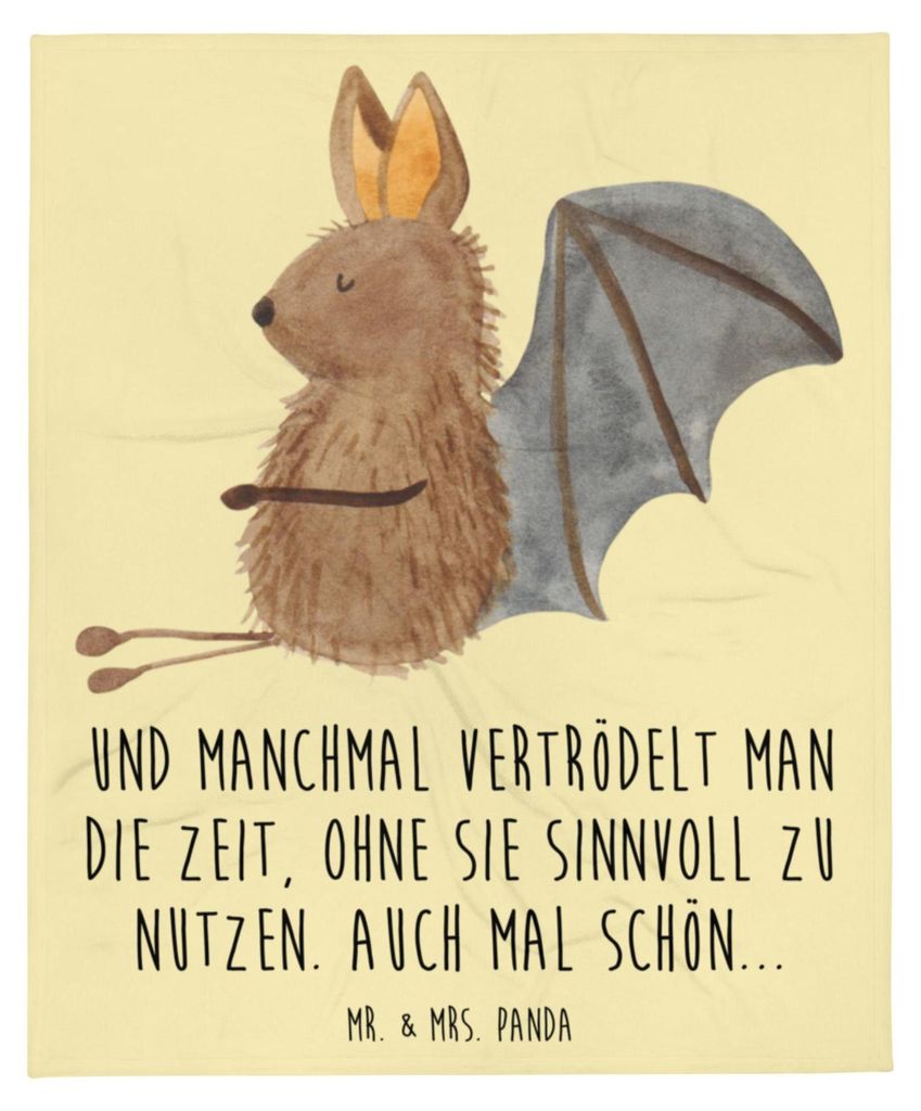 Mr. & Mrs. Panda Bettüberwurf Fledermaus Sitzen - Gelb Pastell - Geschenk, Motivation, Schlafdecke, Lustige Sprüche, Plaid, Kuscheldecke, Tagesde...