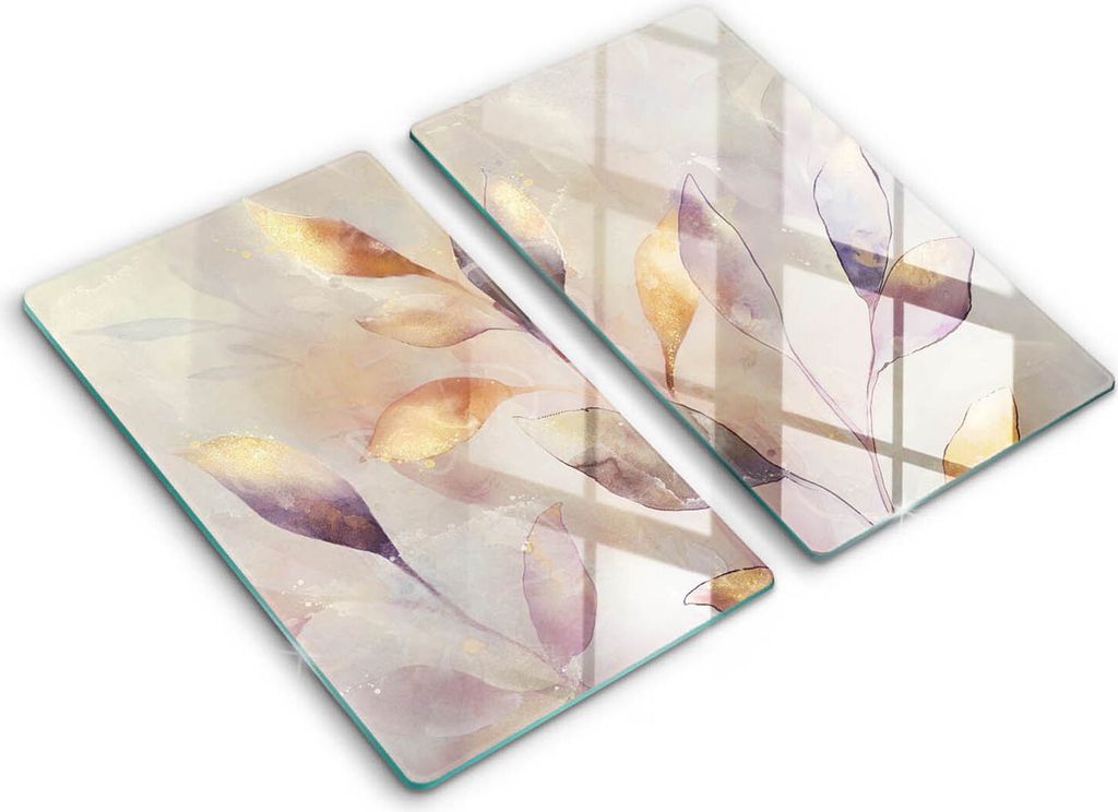 Abdeckung Glas - Küchenabdeckung - 2x30x52 cm - Abdeckplatte -Bemalte Boho-Blätter