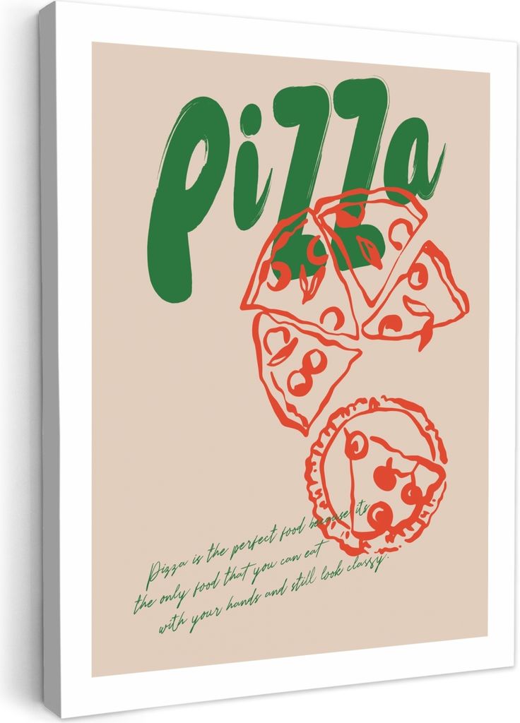 MuchoWow - Leinwandbilder - Pizza - Lebensmittel - Grün - Rot - Beige, Wandbild, Wanddeko Bilder Wohnzimmer, 60x80 cm