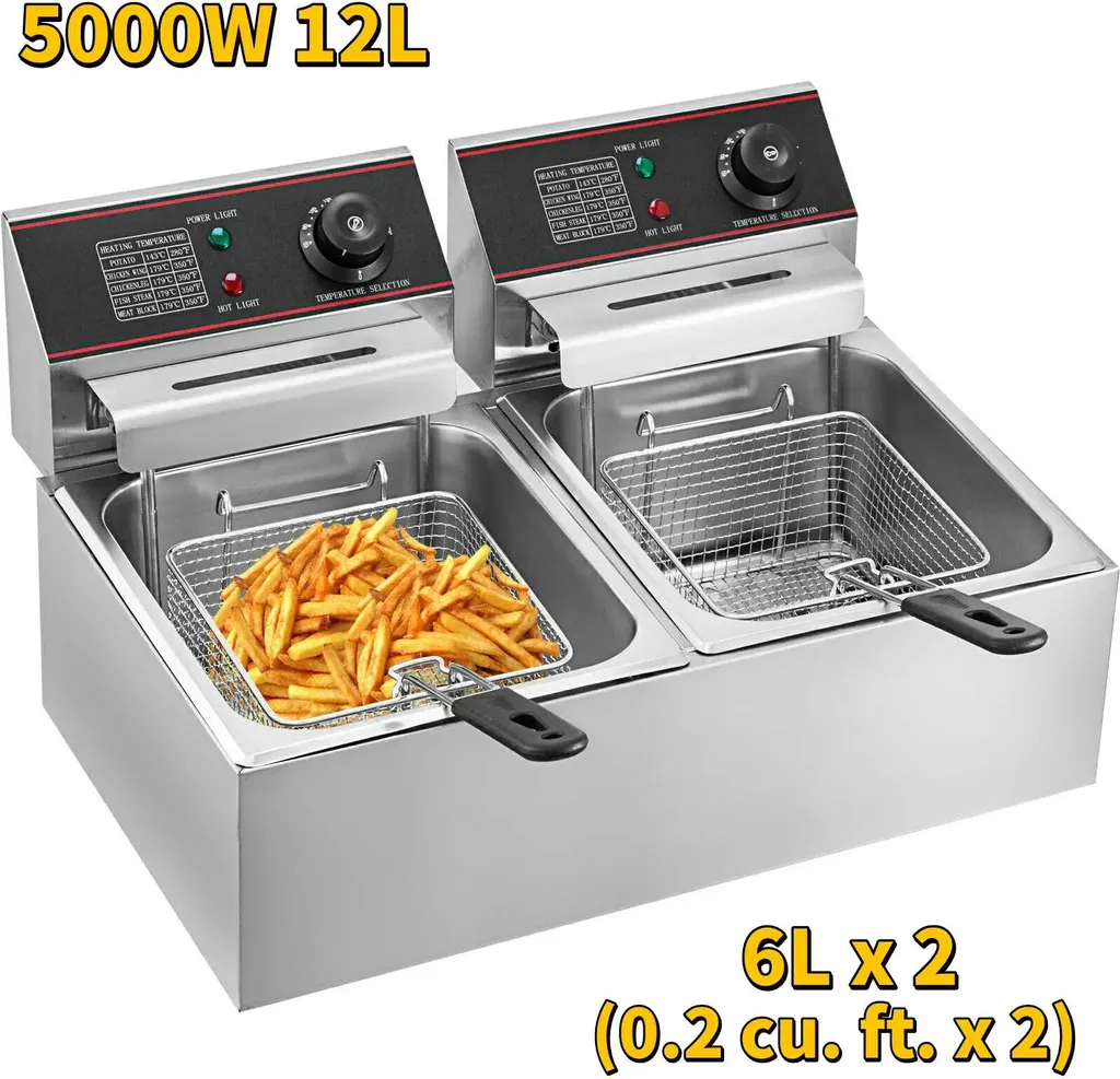 Friteuse 12L double cuve pour restauration rapide et snacks 5000W