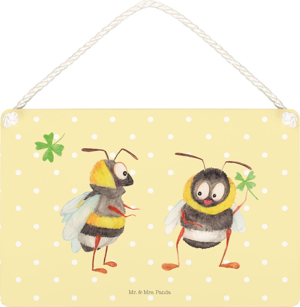 Mr. & Mrs. Panda Holzschild Hummeln Kleeblatt DIN A5 - Gelb Pastell - Geschenk, Lustige Sprüche, Spruch Positiv, Wandbild Holz, Biene Deko, glück...