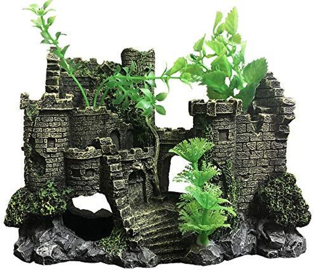 Slocme Aquarium Dekoration mittelalterlich Harz Burg Landschaft Ornament Unterkunft Dekorationen Betta Fisch Versteck