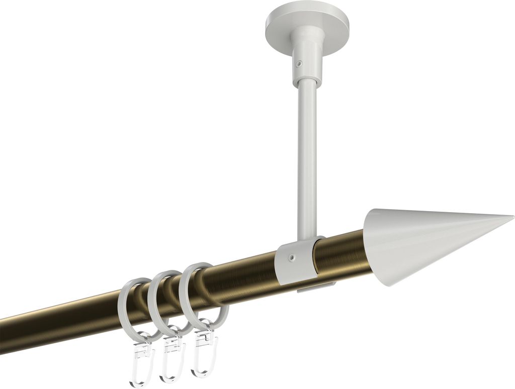 Interdeco Gardinenstange / Vorhangstange Messing Antik / Weiß, Typ Sonette Savio (Kegel) Deckenmontage, 20 mm Ø 1-läufig, 320 cm