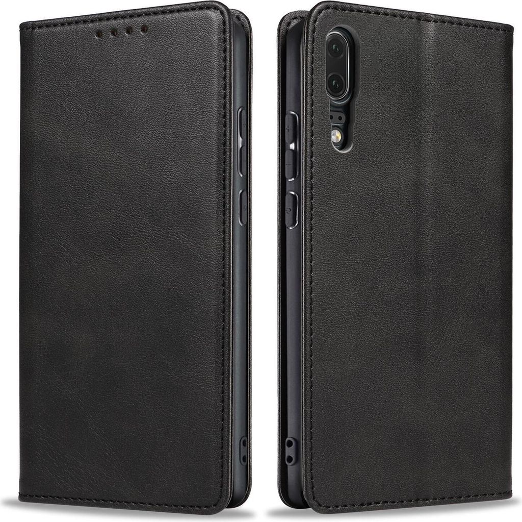 Handyhülle für Huawei P20 Kunstleder Flip Cover Hülle Handytasche Case Kartenfach Farbe: Schwarz