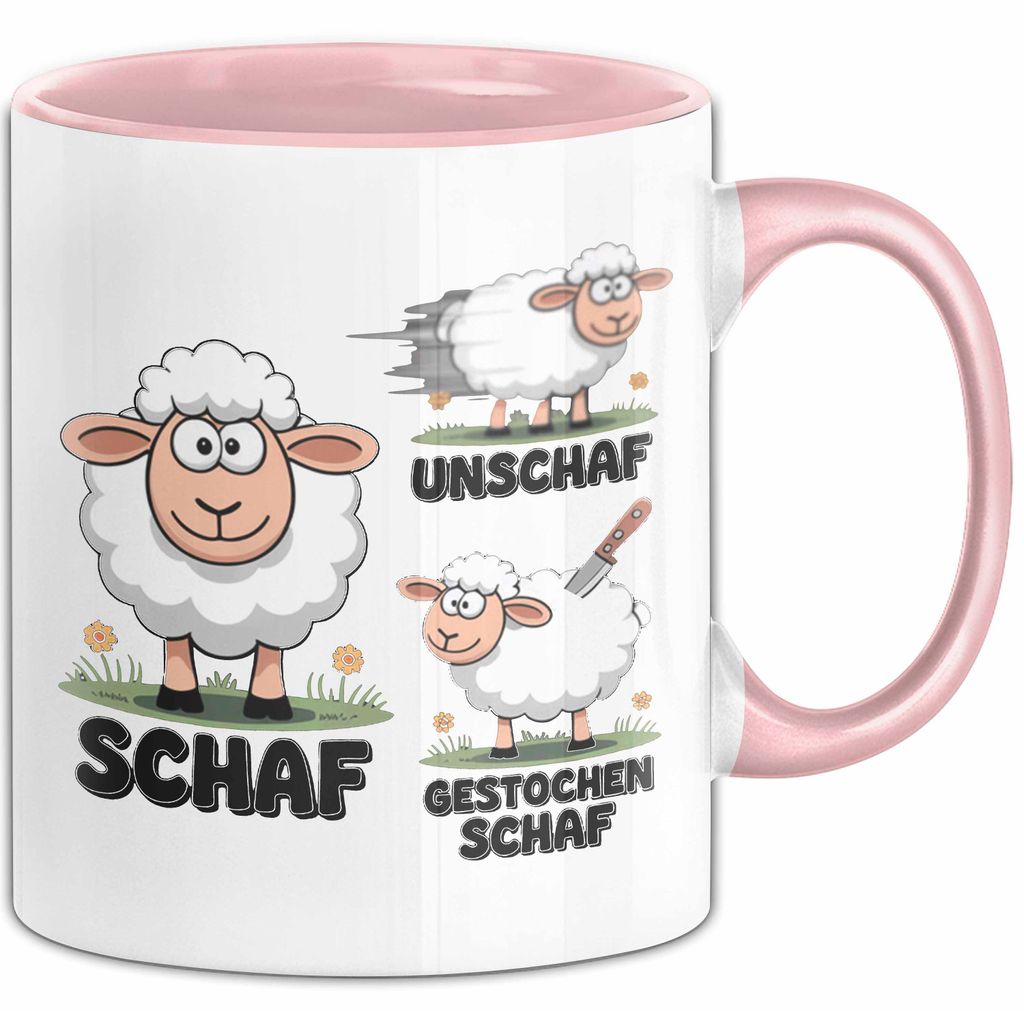 Schaf Tier Bauer Sarkasmus Tasse Becher Geschenk Lustige Geschenkidee Spruch Schaf Unschaf Gestochen Schaf (Rosa)