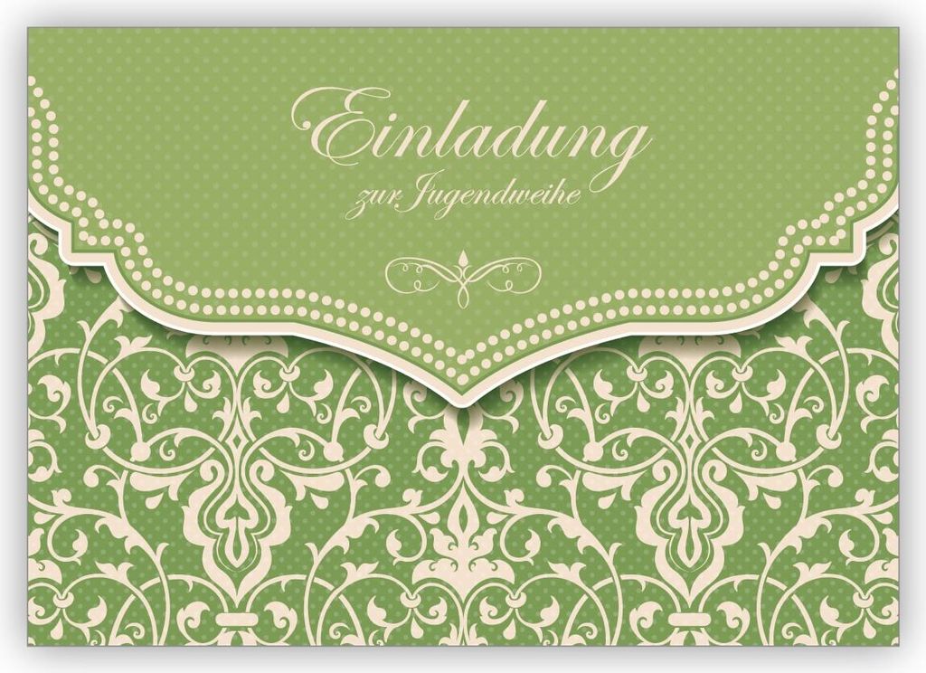Edle Einladungskarte mit Vintage Damast Muster in Frühlings grün für junge Damen: Einladung zur Jugendweihe