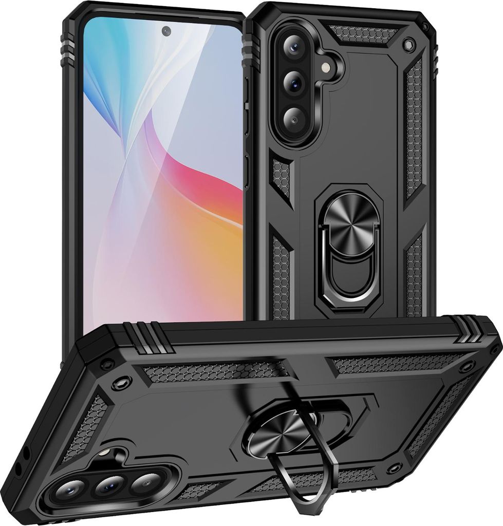 Schutzhülle für Samsung Galaxy A36 Dual Layer Robust Militäre Fallschutz Hülle mit Ringhalterung Ständer Schwarz