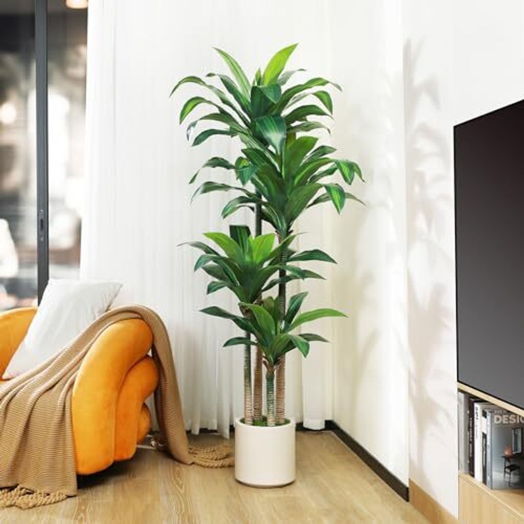 Kazela Künstliche Drachenbaumpflanzen 180 cm Große Kunststoff Tropical Dracaena Fragans Pflanzen Töpfe Wohnzimmer Büro Gartendekoration (1 Pack...