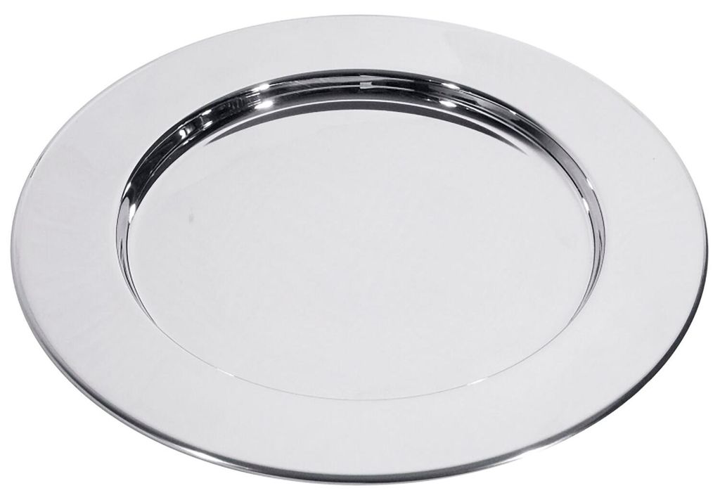 Platzteller aus Edelstahl, hochglänzend, Materialstärke 0,8 mm, mit offener Umlaufkante