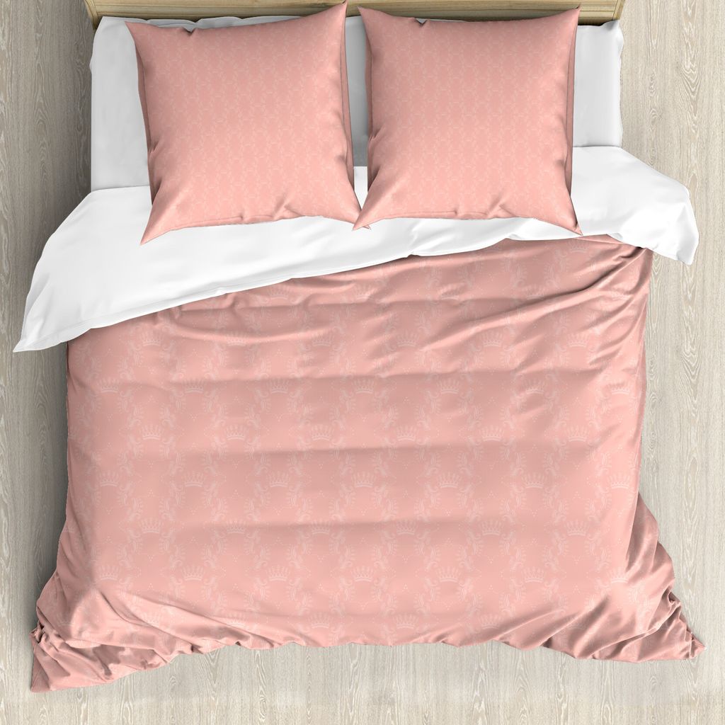 ABAKUHAUS Pfirsich Bettbezug, Weiche Kronen Blumenmotive, Milbensicher Allergiker geeignet mit Kissenbezügen, 200 cm x 200 cm - 80 x 80 cm, Koralle
