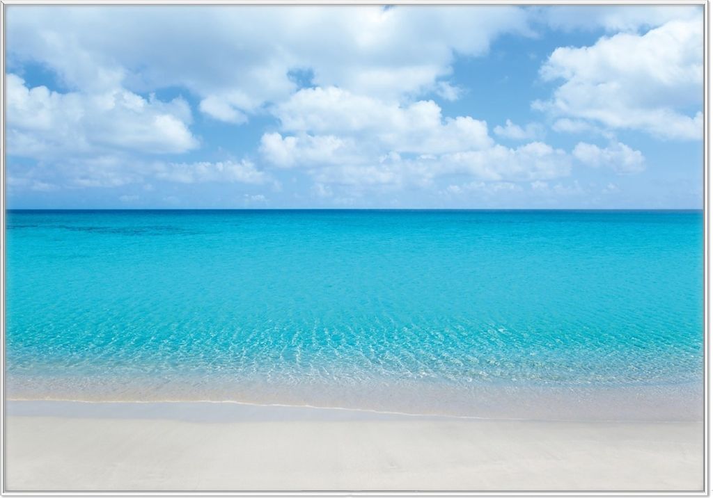 Wallario Wandbild Sandstrand und blaues Meer, Größe: 70,30 x 100,30 cm, Poster mit weißem Kunststoffrahmen