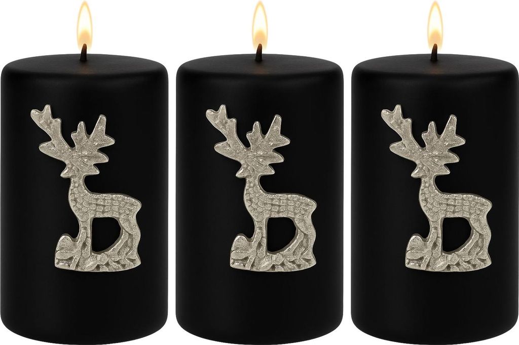 Marrakesch 3er Set Kerzenstecker Silber 6x6cm | Candle Pins Stecker für Adventskranz, Stumpenkerzen & Kerzenhalter als Hirsch Deko Muster -F- | We...