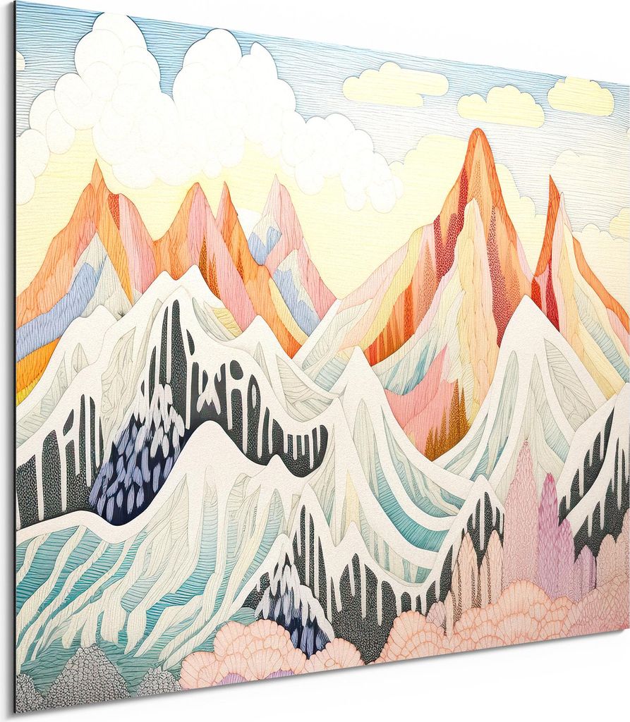 DEQORI Alu-Dibond Bild Weiß 80x60 cm 'Farbenrausch der Berge' Wandbild Metall dünn Design