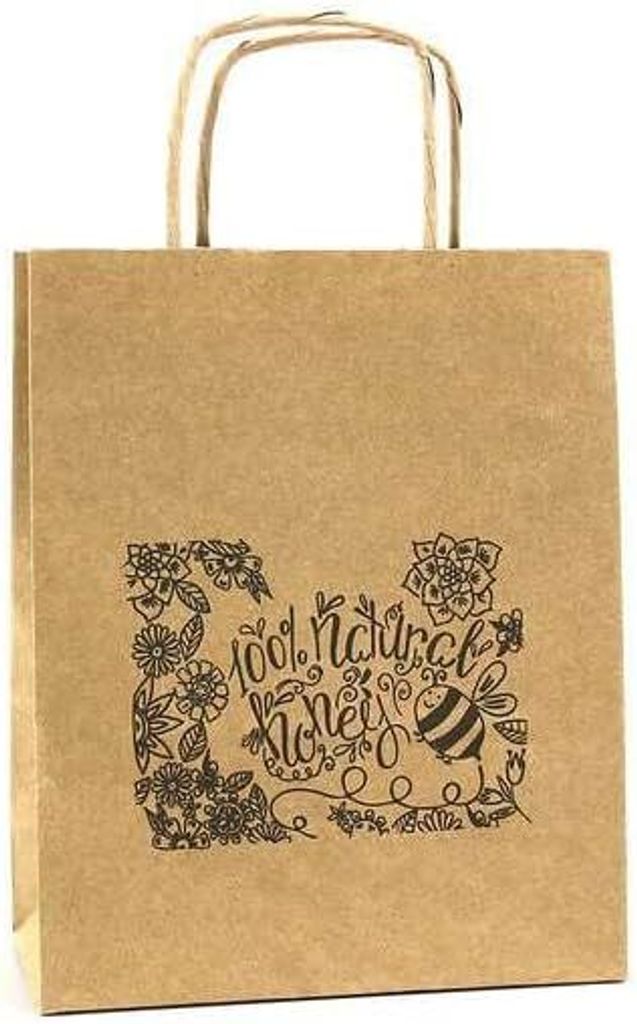 4BEE Papiertüte mit Aufschrift – Einkaufstasche für Lebensmittel –Taschen für Imkereigeschäfte und Imker - 100% Natural Honey - 10 Stück, ...