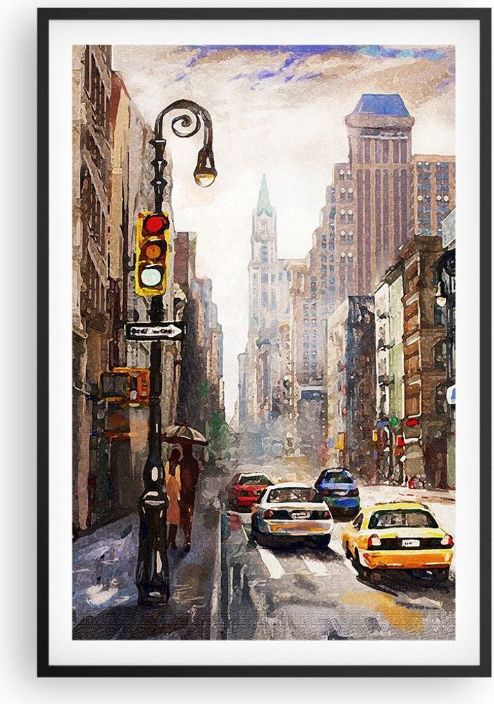 Gerahmtes Poster - Schwarzer Rahmen - New York Aquarell - 61x91,5 cm - Wand Bild - Wanddeko - Wandbilder - Kunstposter - Wandposter - Bilderrahmen ...