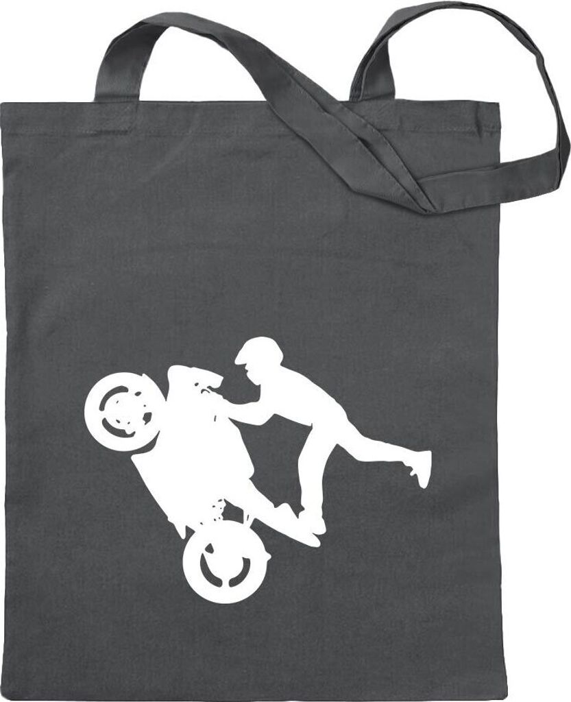 Kiwistar - Baumwolltasche - stahlgrau - Motorradfahrer - Rennmaschine - Tragetasche Stoffbeutel Umhängetasche Langer Henkel